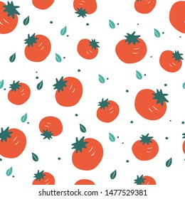 Tomato. Hand draw seamless pattern. For vegetarian products, shops or websites. Doodle style. Vector illustration 
