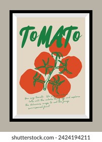 Tomato hand drawn illustration in a poster frame for wall art gallery