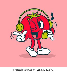 Tomate con auriculares Arte vectorial de la mascota, ilustración y gráfico