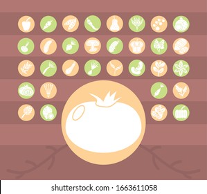 ícono de tomate y vegetales sanos sobre fondo blanco, estilo de bloque, ilustración vectorial