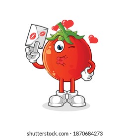 tomato hold love letter illustration. character vector