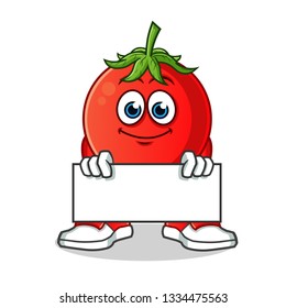tomato holding board mascot vector cartoon illustration