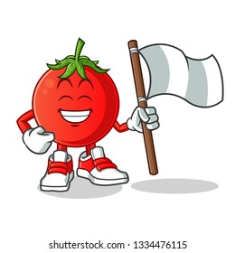 tomato holding flag mascot vector cartoon illustration