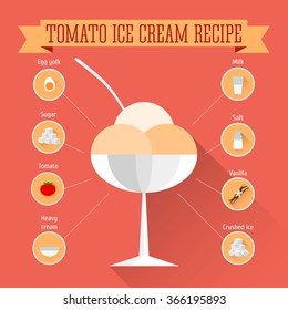 tomato ice cream recipe in flat style
