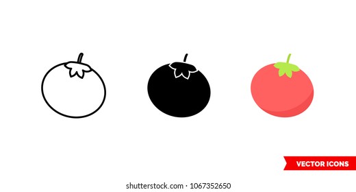 Tomato icon of 3 types: color, black and white, outline. Isolated vector sign symbol.