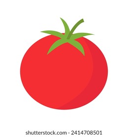 Icono de tomate. Hortalizas de dibujos animados. Color rojo. Hoja verde. Educación infantil. Colección de verduras. Símbolo de signo de la comida. Diseño plano. Fondo blanco. Aislado. Ilustración del vector