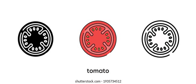 Diseño de iconos de tomate. Icono de tomate en silueta, coloreado y lineal. Ilustración vectorial de línea de iconos de tomate aislada en un fondo limpio para el diseño del logotipo de la aplicación web móvil. Línea moderna.