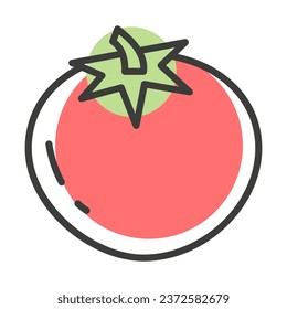Tomato icon with editable stroke to any thickness. Flat style. Vector illustration.