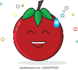 tomato icon with embarrassed laughing face