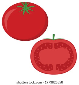 Tomato icon in flat style. Isolated object. Tomato logo. Vegetable from the farm. Organic food. Vector illustration.