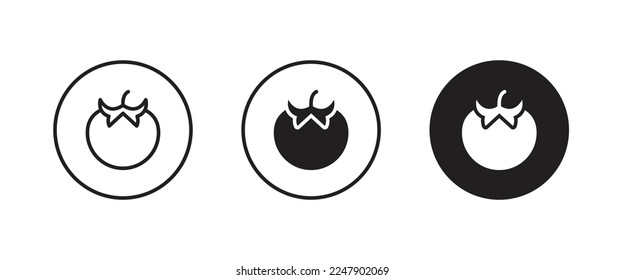 Tomato icon. Juicy vegetable with leaf tomato  symbol logo illustration, editable stroke, flat design style isolated on white