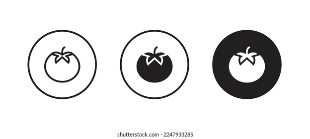 Tomato icon. Juicy vegetable with leaf tomato  symbol logo illustration, editable stroke, flat design style isolated on white