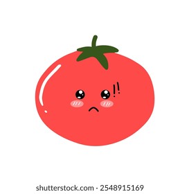 Tomato Icon, Logo, Vector Illustration in Kawaii Style