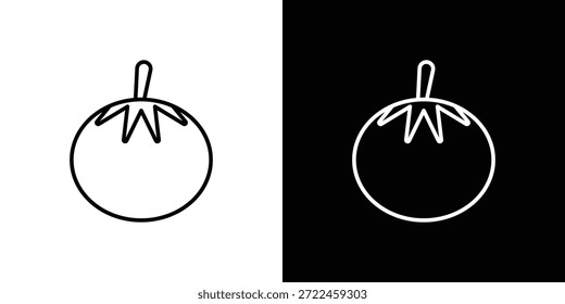 Esquema del icono del tomate y Vector lineal. icono de esquema e ilustración