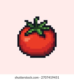 Icono de tomate en estilo pixel art. Ilustración vectorial.