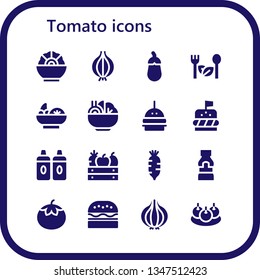 tomato icon set. 16 filled tomato icons.  Simple modern icons about  - Salad, Onion, Aubergine, Burger, Sauces, Fruit, Radish, Mustard, Tomato, Bitterballen