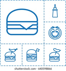 Tomato icon. set of 6 tomato outline icons such as ketchup, double burger with flag, burger with pepper, burger with sausage, cheeseburger