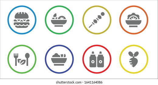 tomato icon set. 8 filled tomato icons. Included Burger, Salad, Vegetables, Sauces, Turnip icons