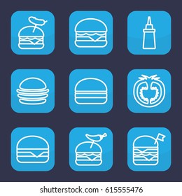 Tomato icon. set of 9 outline tomato icons such as burger, ketchup, double burger with flag, burger with pepper