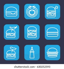 Tomato icon. set of 9 outline tomato icons such as burger, ketchup, double burger with flag, burger with pepper