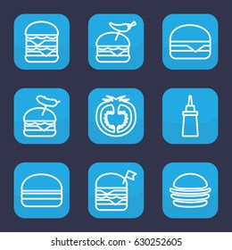 Tomato icon. set of 9 outline tomato icons such as burger, ketchup, double burger with flag, burger with pepper