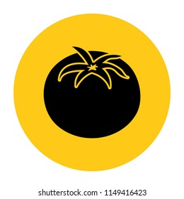 Tomato icon. Icon from the set. Black silhouette on bright yellow background. Vector illustration