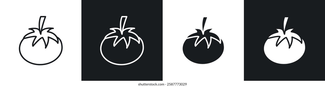 Tomato icon set black and white colors. Graphic Vector icons pack