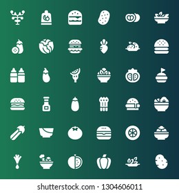 tomato icon set. Collection of 36 filled tomato icons included Potato, Salad, Paprika, Tomato, Leek, slice, Burger, Courgette, Asparagus, Eggplant, Sauce, Hamburguer, Aubergine