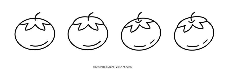 Tomato icon set. Tomatoes fruit vegetables line art symbol. Editable line width