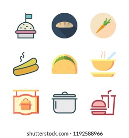 tomato icon set. vector set about hot dog, taco, soup and healthy food icons set.
