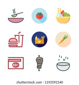 tomato icon set. vector set about kebab, groceries, diners club and hamburger icons set.