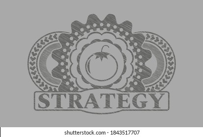 Icono de tomate y texto de estrategia Símbolo de Gray-pinza. Sólido fondo delicado. Ilustración. 