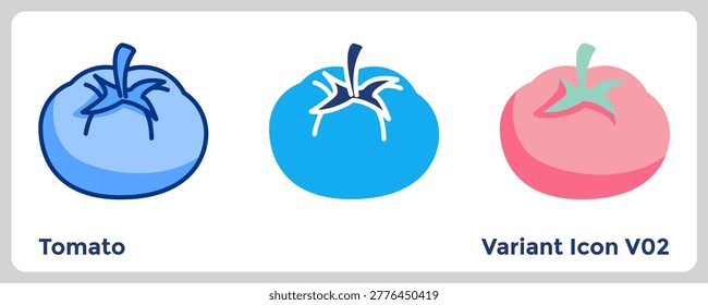Tomato icon supports fresh ingredient themes in meal and recipe visuals. Blue, Flat Blue, Dualtone style.