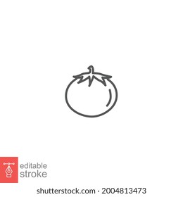 Tomato icon, vegetable. juicy vegetable with leaf. Organic Bright red cherry tomato. Nature Fresh vegetarian food. Outline style. Editable stroke. vector illustration design on white background EPS 10