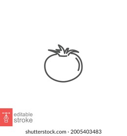 Tomato icon, vegetable. juicy vegetable with leaf. Organic Bright red cherry tomato. Fresh vegetarian food. Outline style. Editable stroke. vector illustration design on white background. EPS 10