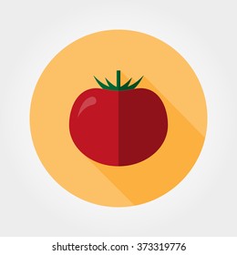 Tomato. Icon for web and mobile application. Vector illustration of a button with a long shadow. Flat design style.