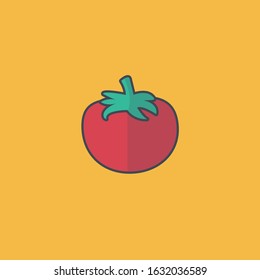 tomato icon with yellow background. Flat design. Summer vegetable