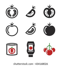 Tomato icons: Ketchup, Tomato Soup, Black and red elements on white background