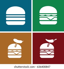 Tomato icons set. set of 4 tomato filled icons such as burger with pepper, burger with sausage, cheeseburger