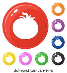 Tomato icons set 8 colors isolated on white. Collection of glossy round colorful buttons. Vector illustration for any design.