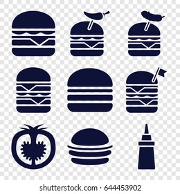 Tomato icons set. set of 9 tomato filled icons such as burger, ketchup, double burger with flag, burger with pepper