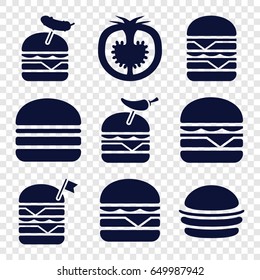 Tomato icons set. set of 9 tomato filled icons such as burger, double burger with flag, burger with pepper