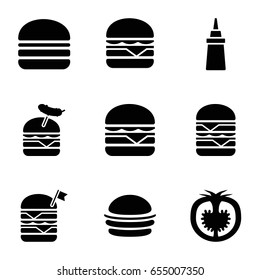 Tomato icons set. set of 9 tomato filled icons such as burger, ketchup, double burger with flag, burger with sausage