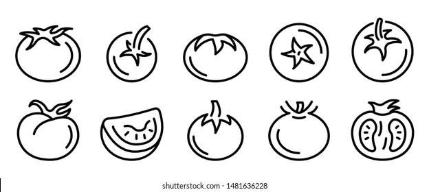 Tomato icons set. Outline set of tomato vector icons for web design isolated on white background