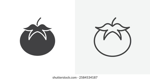 Tomato icons vectors illustrations in black fill and liner versions