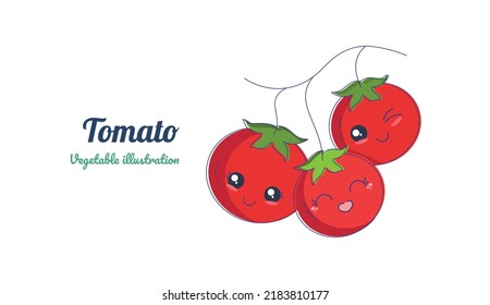 Ilustración de tomate cara expresión diseño de carácter vector, cara de verduras