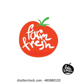 Tomato illustration with farm fresh hand writing script lettering