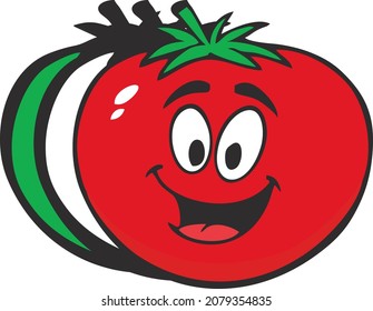 Eine Tomatengrafik mit glücklichem Gesicht.