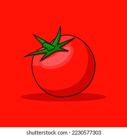 Tomato illustration with red background, vegetables Tomato icon flat illustration