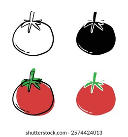 Tomato illustrations in various styles. Great for food, cooking, gardening, healthy eating, and designs.